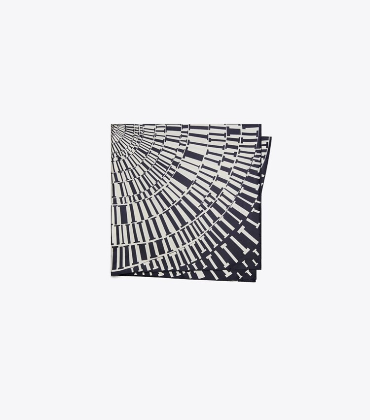 Tory Burch designer scarves T Circle Silk Square Scarf in Navy Circle T Silk Square folded