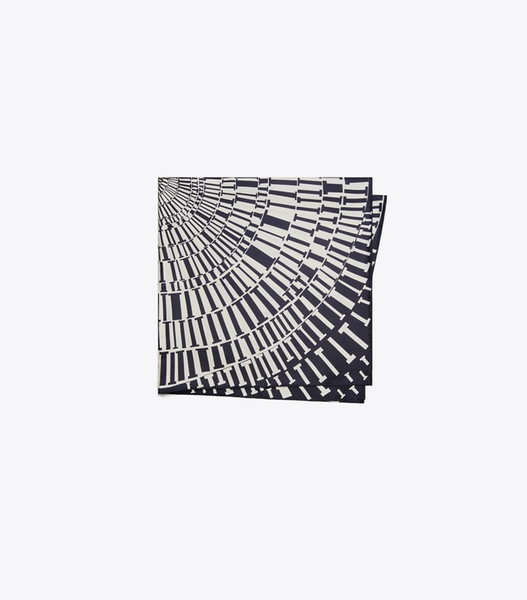 Tory Burch designer scarves T Circle Silk Square Scarf in Navy Circle T Silk Square folded
