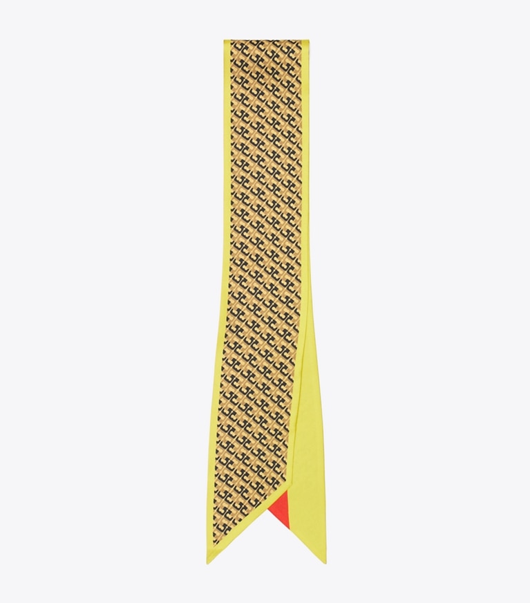 Tory Burch designer scarves T Link Silk Ribbon Tie in Yellow T Link folded