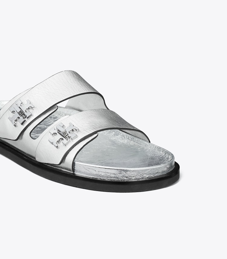 Tory Burch designer sandals T Lock Sport Slide in SILVER detail