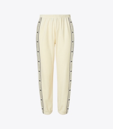 Tory Burch designer bottoms T Logo Velour Jogger in New Ivory front