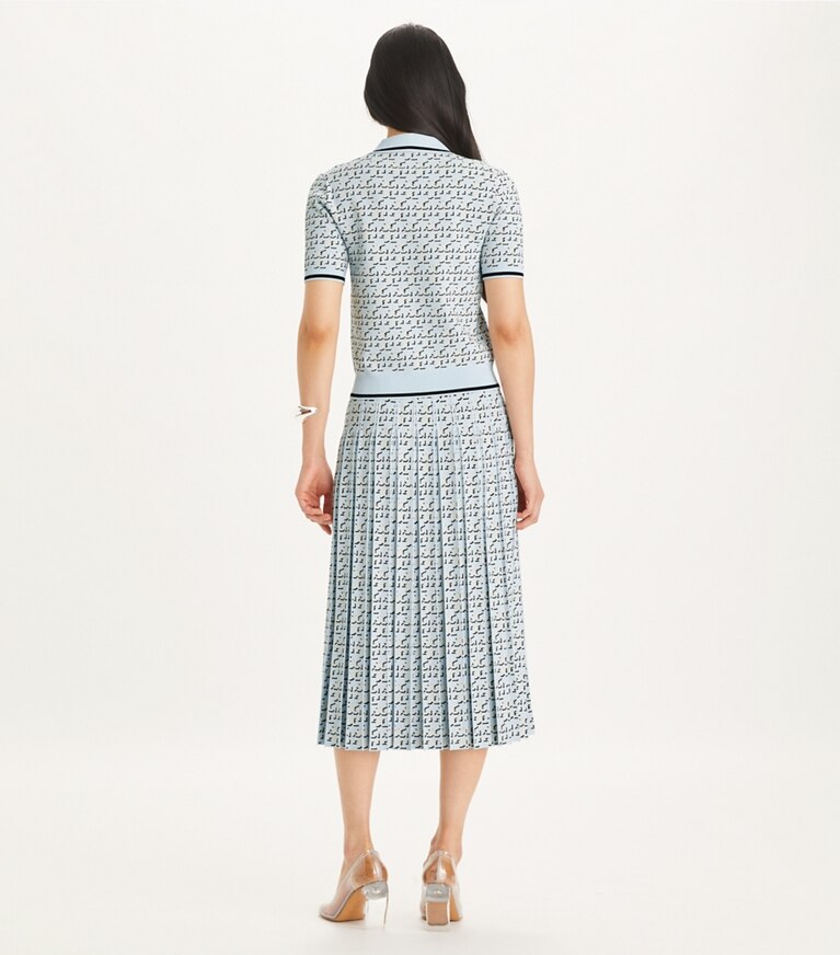 Tory Burch designer ボトムス Tロゴ レーヨン スカート in Blue T Logo Drop Shadow front