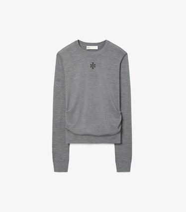 Tory Burch designer sweaters T Logo Wool Sweater in Frosted Gray Melange front