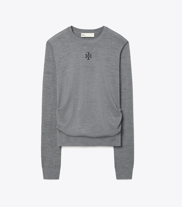 Tory Burch designer sweaters T Logo Wool Sweater in Frosted Gray Melange front