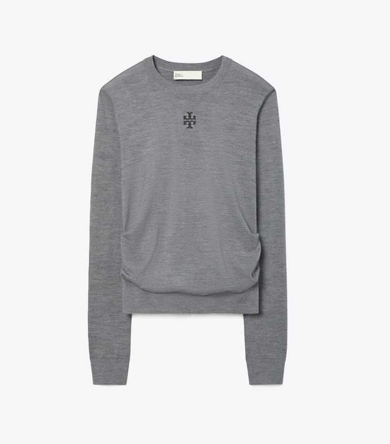 Tory Burch designer sweaters T Logo Wool Sweater in Frosted Gray Melange front