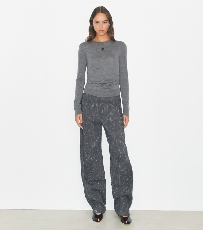 Tory Burch designer sweaters T Logo Wool Sweater in Frosted Gray Melange front