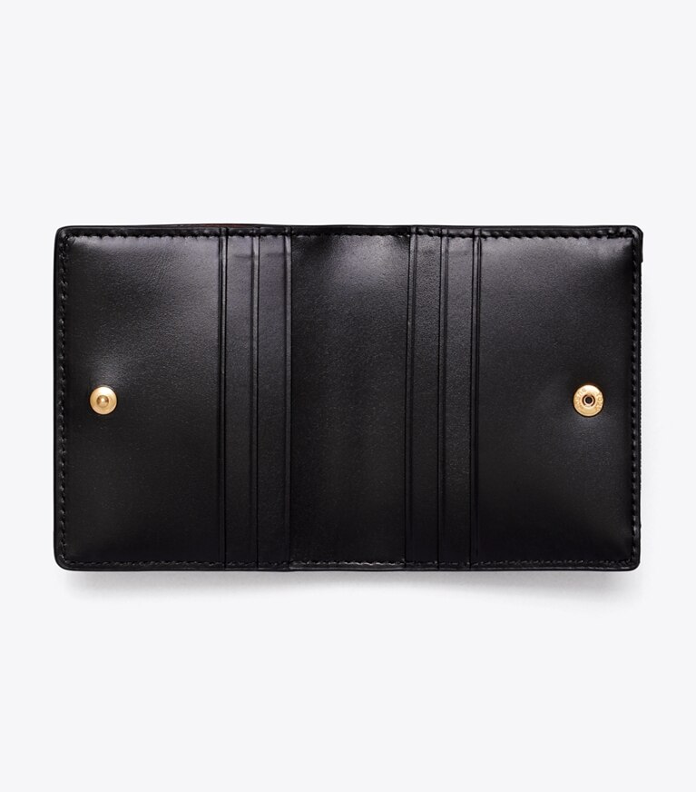 Tory Burch designer wallets T Mini Wallet in Black angle