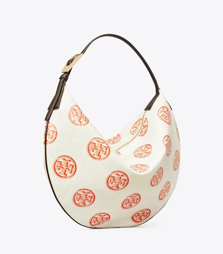 Tory Burch designer hobo bags T Monogram Balloon Bag in White / Pepperoncini angle