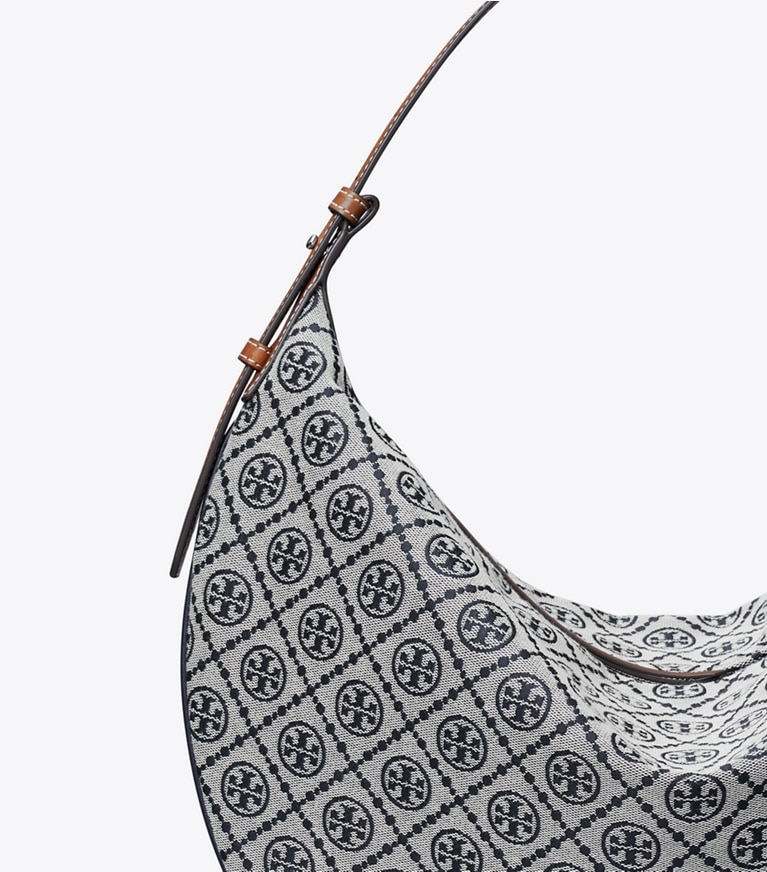 Tory Burch designer hobo bags T Monogram Balloon Bag in Tory Navy angle