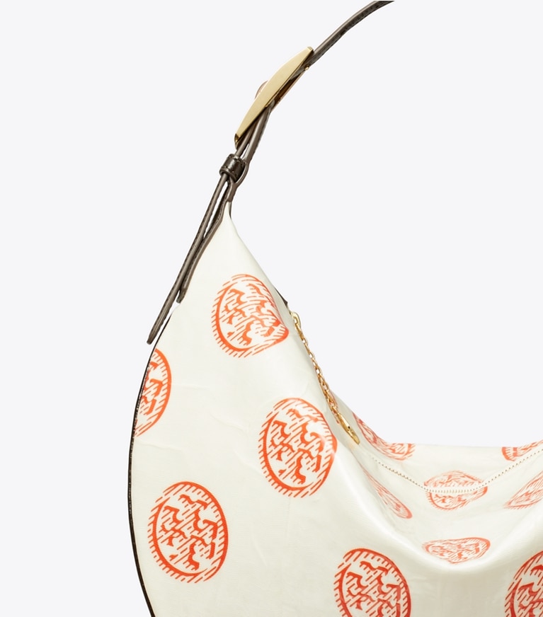 Tory Burch designer hobo bags T Monogram Balloon Bag in White / Pepperoncini angle