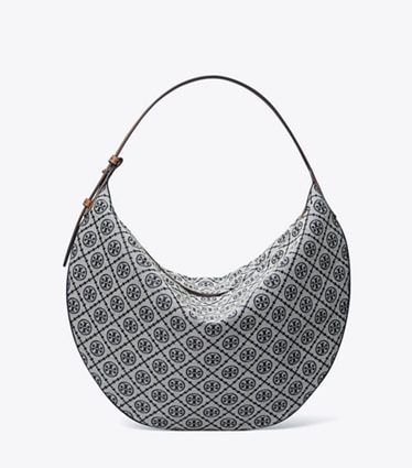 Tory Burch designer hobo bags T Monogram Balloon Bag in Tory Navy front