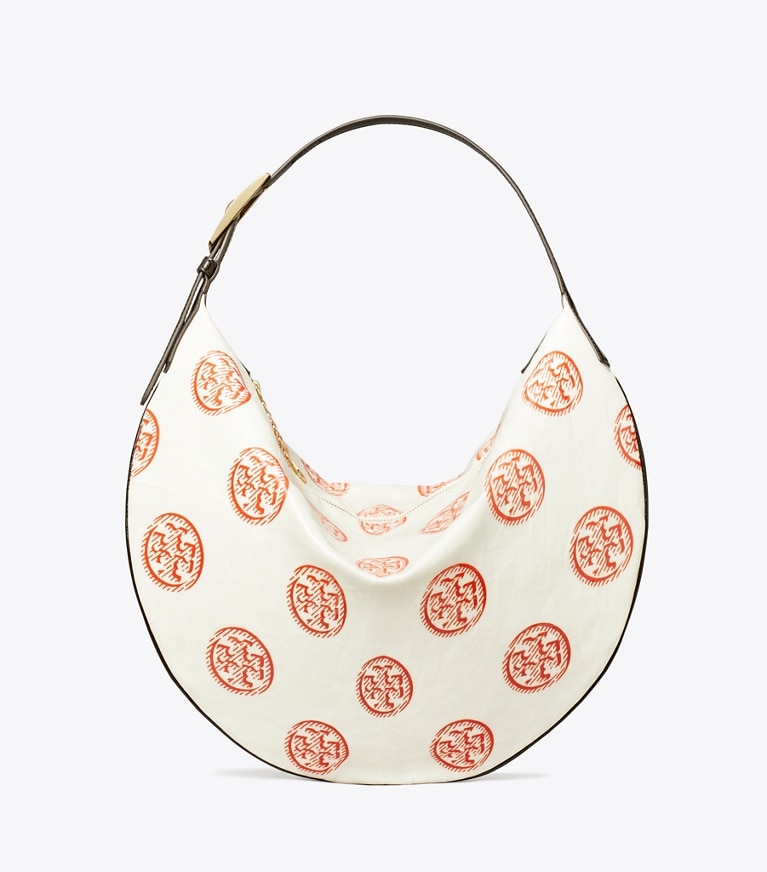 Tory Burch designer hobo bags T Monogram Balloon Bag in White / Pepperoncini angle