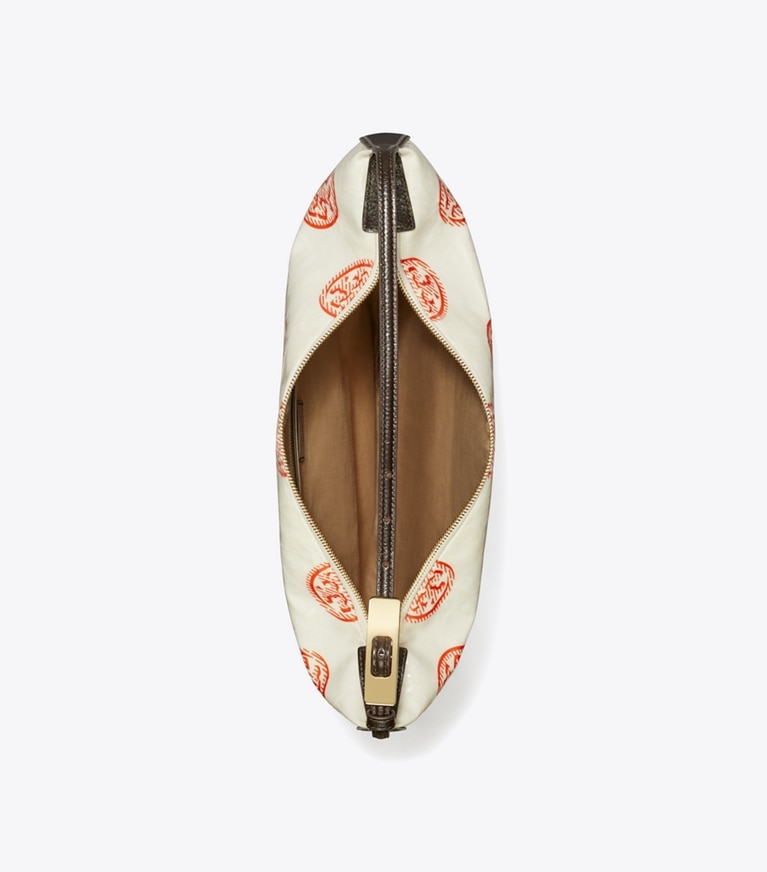 Tory Burch designer hobo bags T Monogram Balloon Bag in White / Pepperoncini angle