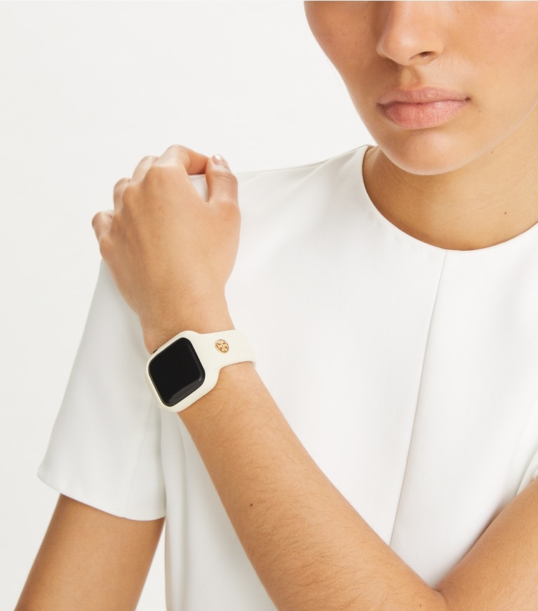 Tory Burch designer watches tory track smart watches T Monogram Band for Apple Watch® in IVORY front