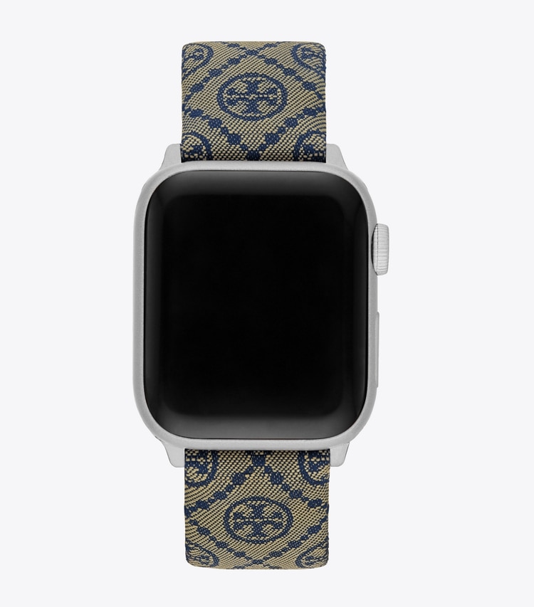 Tory Burch designer smart watches T Monogram Band for Apple Watch® in NAVY/CAMELLO back