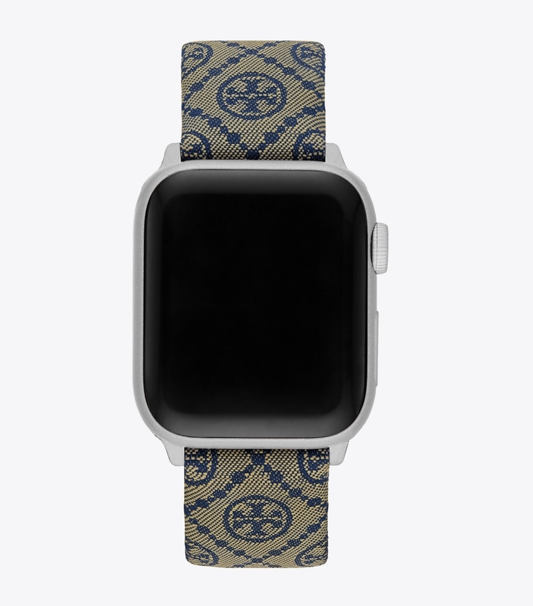 Tory Burch designer smart watches T Monogram Band for Apple Watch® in NAVY/CAMELLO front