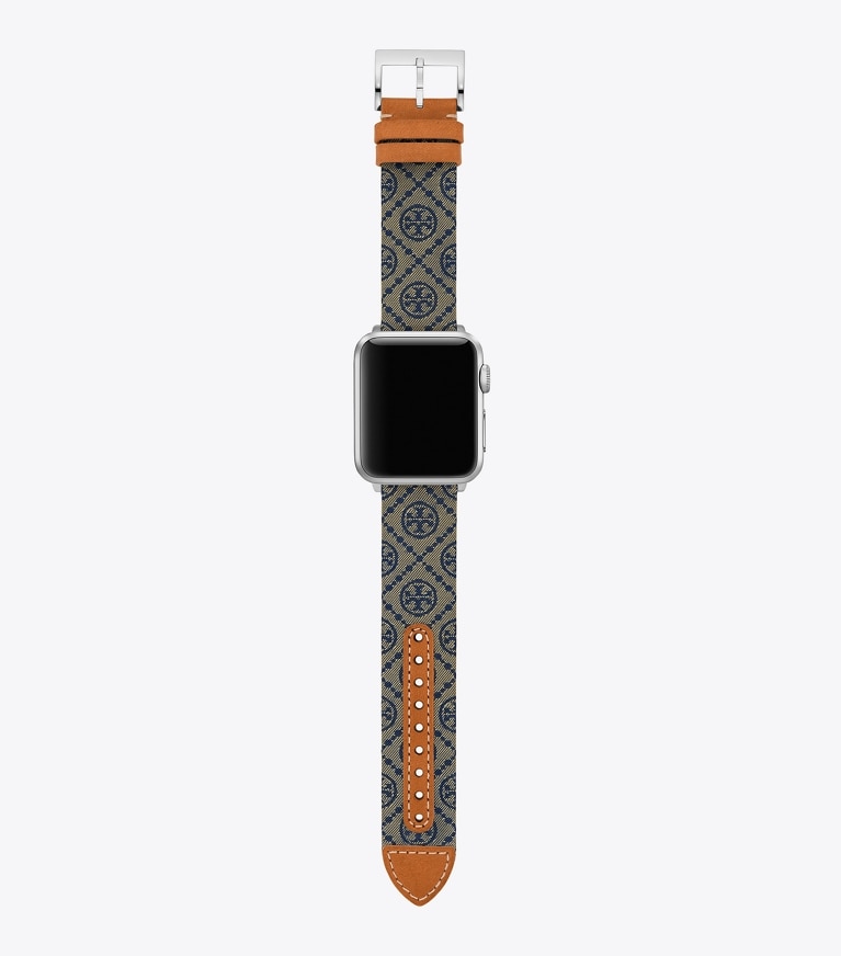 Tory Burch designer smart watches T Monogram Band for Apple Watch® in NAVY/CAMELLO front