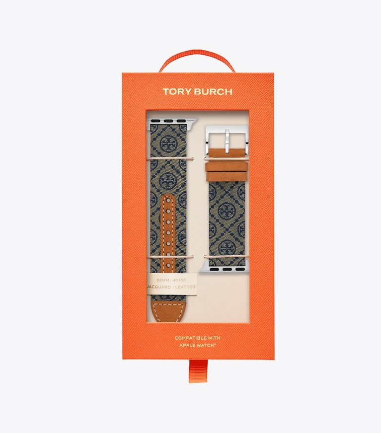 Tory Burch designer smart watches T Monogram Band for Apple Watch® in NAVY/CAMELLO front