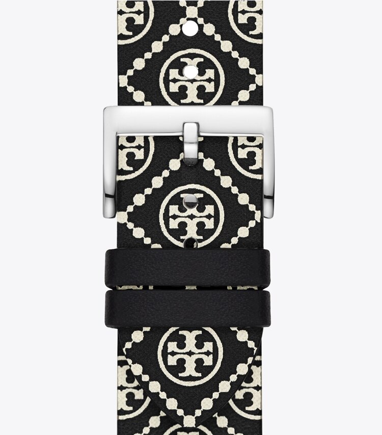 T Monogram Band for Apple Watch®, Black/White Leather, 38 MM – 40