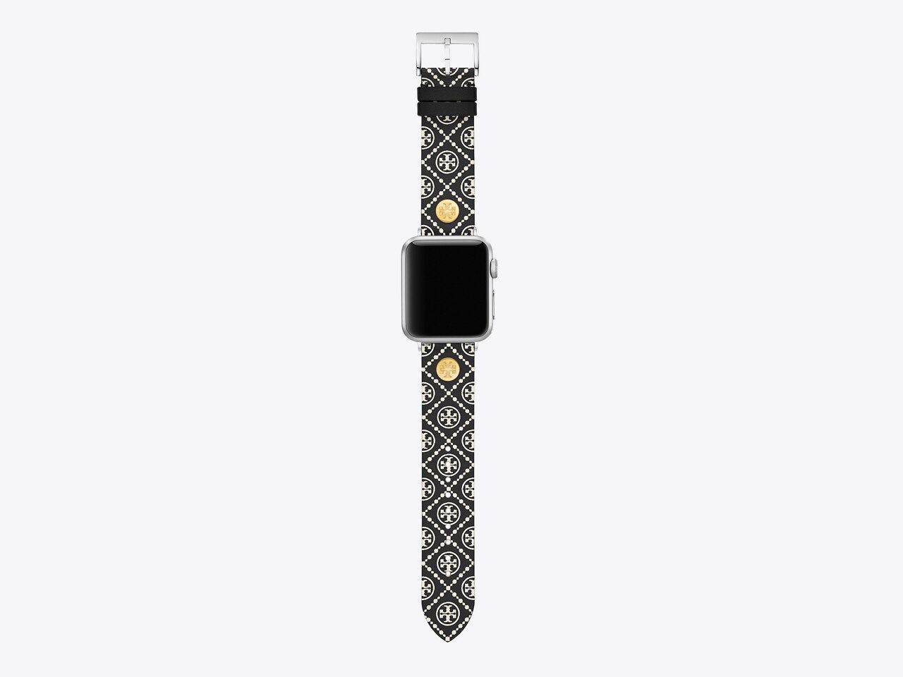 T Monogram Band for Apple Watch®, Black/White Leather, 38 MM