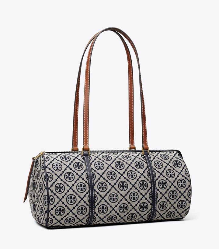 Tory Burch designer satchels T Monogram Barrel Bag in Tory Navy angle