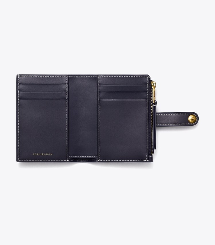 Tory Burch designer 財布 Tモノグラム バイフォールドウォレット in Tory Navy オーバーヘッド