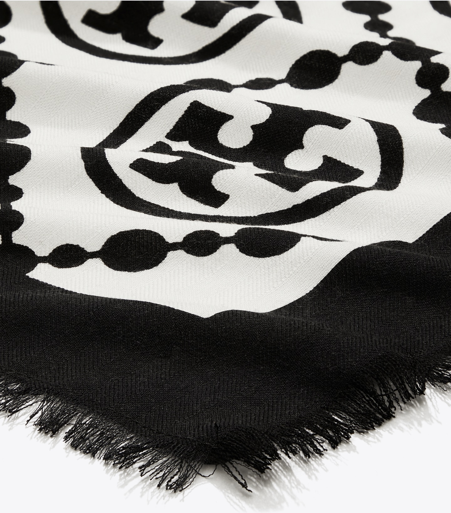 T Monogram Bordered Oblong Scarf