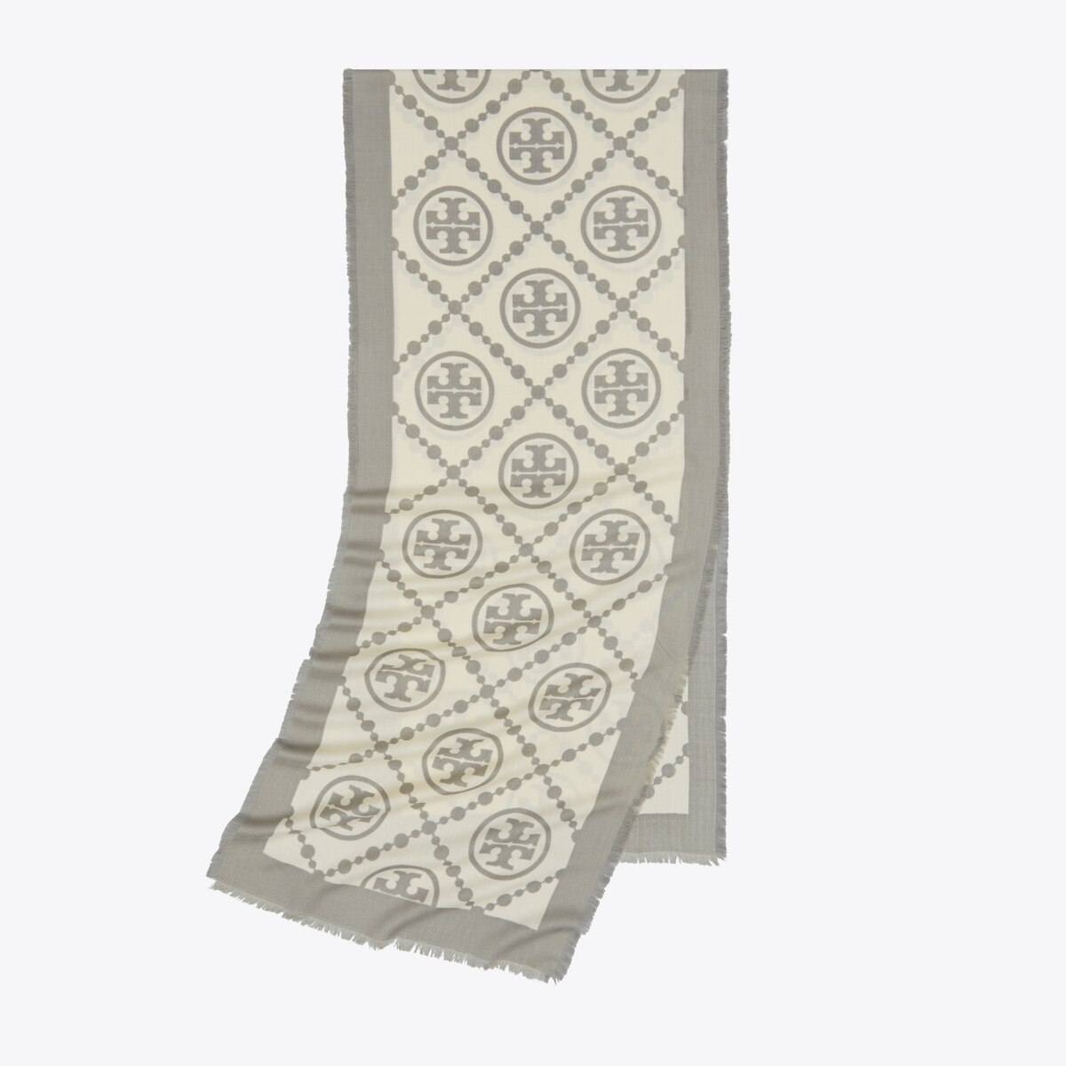 TORY BURCH｜ (T MONOGRAM BORDERED OBLONG (159384-001)) T Monogram Bordered Oblong Scarf: Women's Designer Scarves
