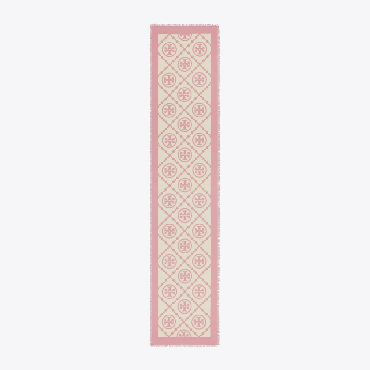 TORY BURCH｜ (T MONOGRAM BORDERED OBLONG (159384-001)) T Monogram Bordered Oblong Scarf: Women's Designer Scarves