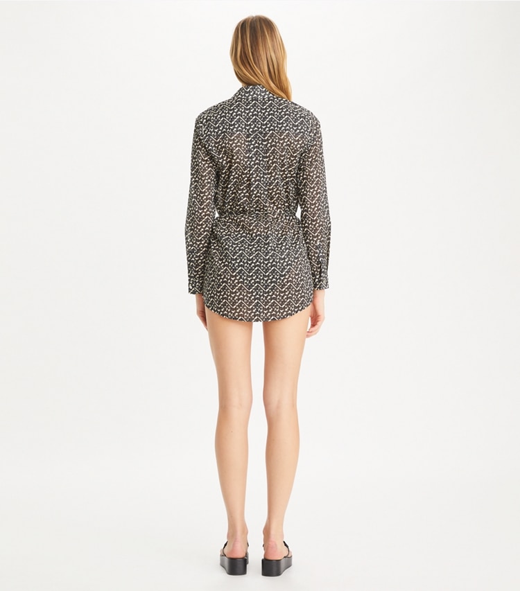 Tory Burch designer coverups T Monogram Brigitte Tunic in Black Prismatic T Monogram Small on model back
