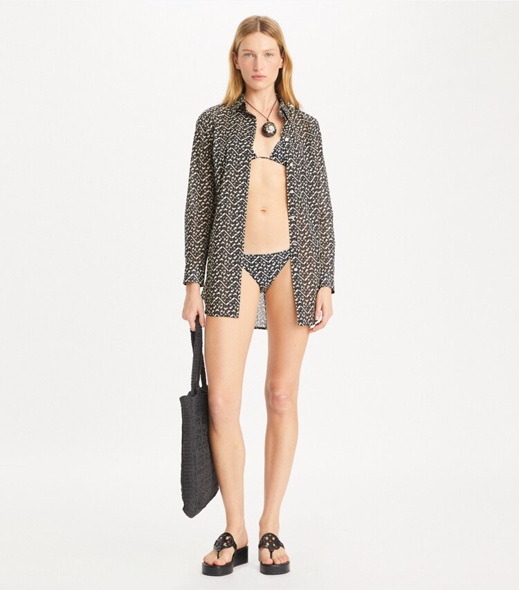 Tory Burch designer coverups T Monogram Brigitte Tunic in Black Prismatic T Monogram Small on model front