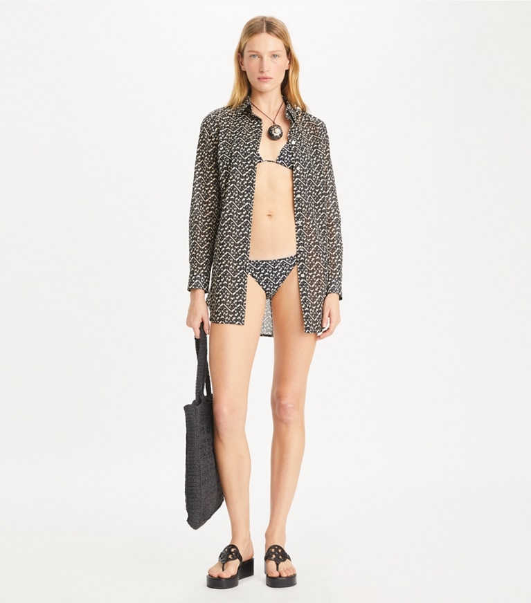 Tory Burch designer coverups T Monogram Brigitte Tunic in Black Prismatic T Monogram Small front