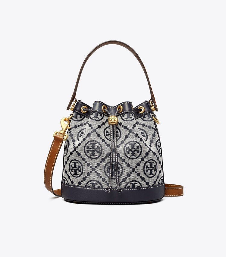 Tory Burch designer crossbody bags T Monogram Bucket Bag in Tory Navy front