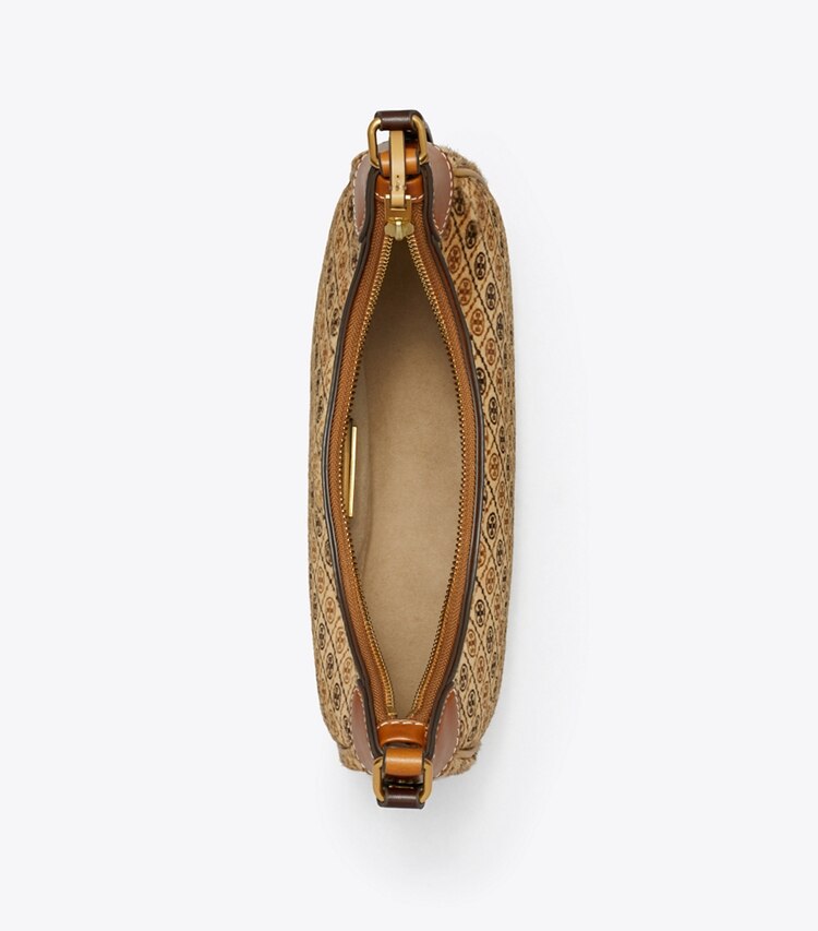 Tory Burch designer ショルダーバッグ Tモノグラム カーフヘア クレッセントバッグ in Multi オーバーヘッド
