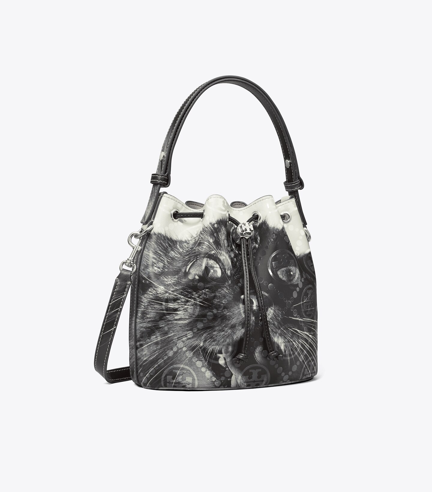 T Monogram Cat Print Bucket Bag