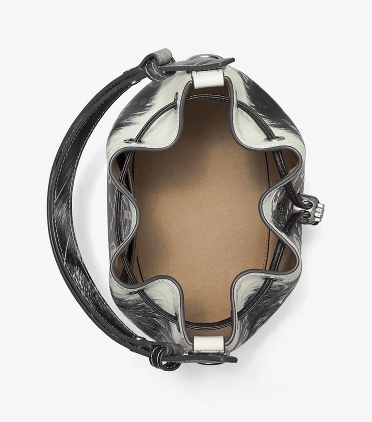 Tory Burch designer クロスボディバッグ Tモノグラム キャットプリント バケットバッグ in Gray CAT PORTRAIT angle