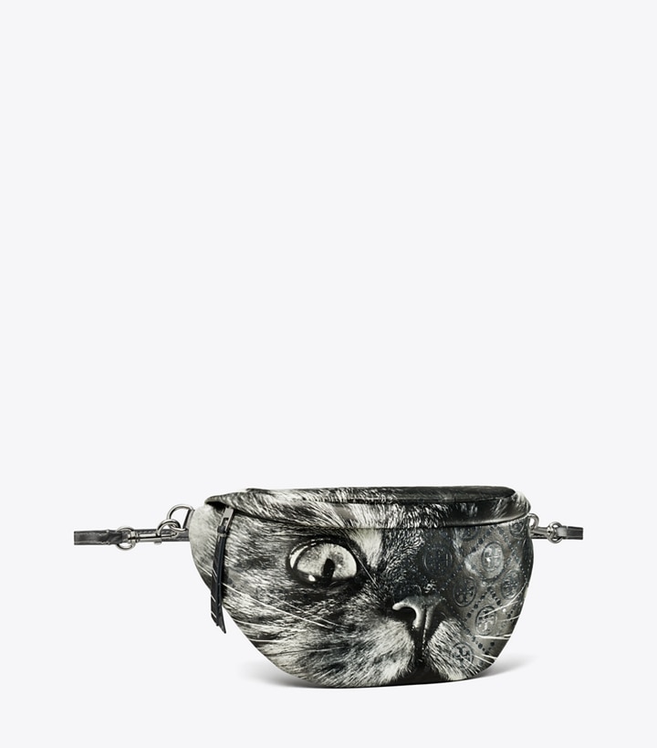 Tory Burch designer ベルトバッグ Tモノグラム キャットプリント ベルトバッグ in Gray CAT PORTRAIT angle