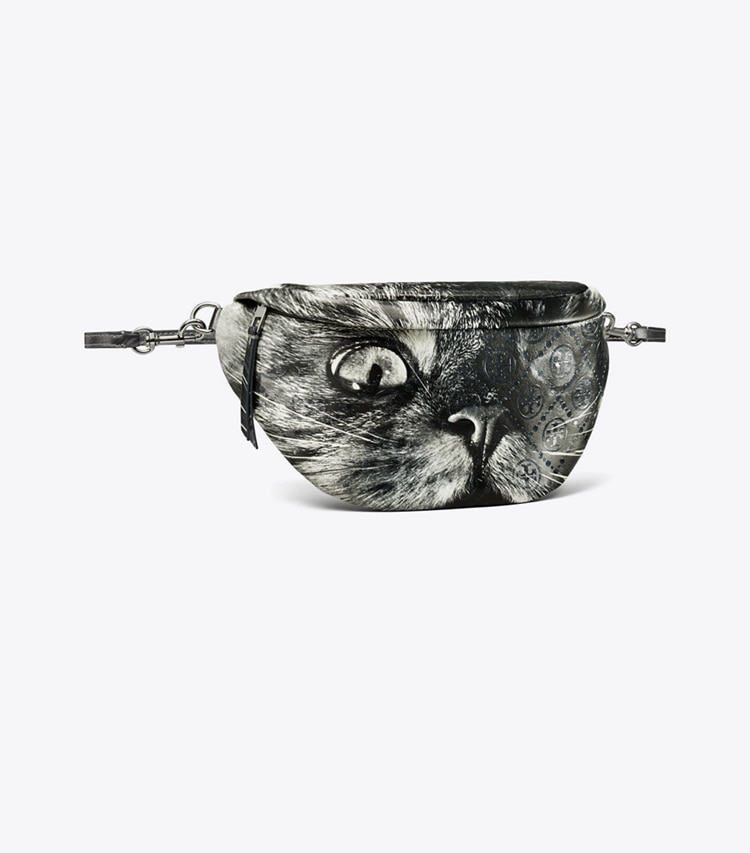 Tory Burch designer ベルトバッグ Tモノグラム キャットプリント ベルトバッグ in Gray CAT PORTRAIT angle