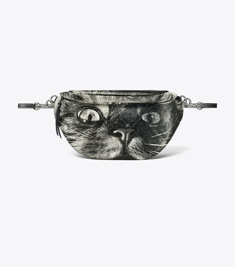 Tory Burch designer ベルトバッグ Tモノグラム キャットプリント ベルトバッグ in Gray CAT PORTRAIT front