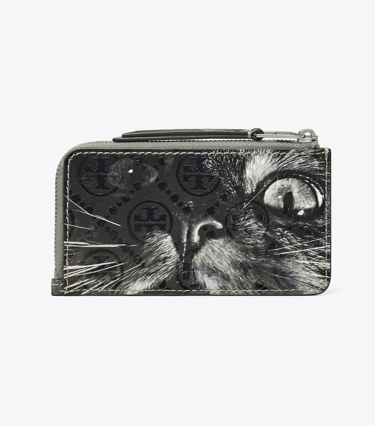 Tory Burch designer カードケース Tモノグラム キャットプリント ジップカードケース in Gray CAT PORTRAIT 戻る