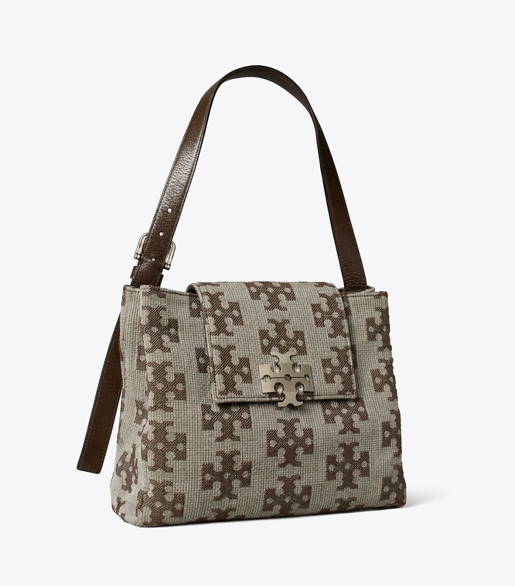 Tory Burch designer shoulder bags T Monogram Charlie Runway Shoulder Bag in Chocolate Brown angle