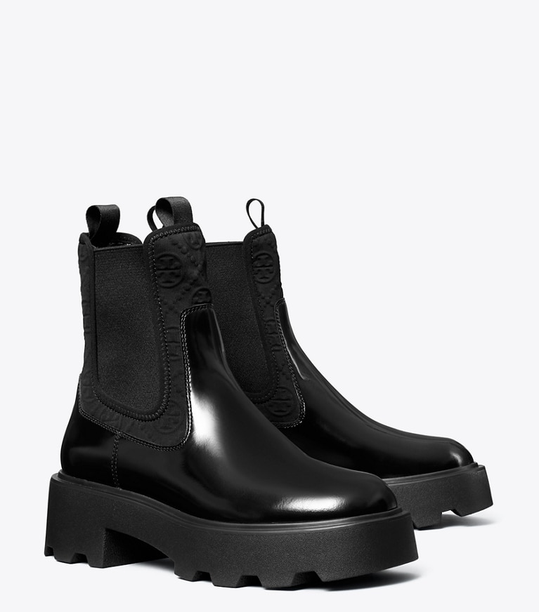 Tory Burch designer ブーティ Tモノグラム チェルシー ラグブーツ in PERFECT BLACK angle