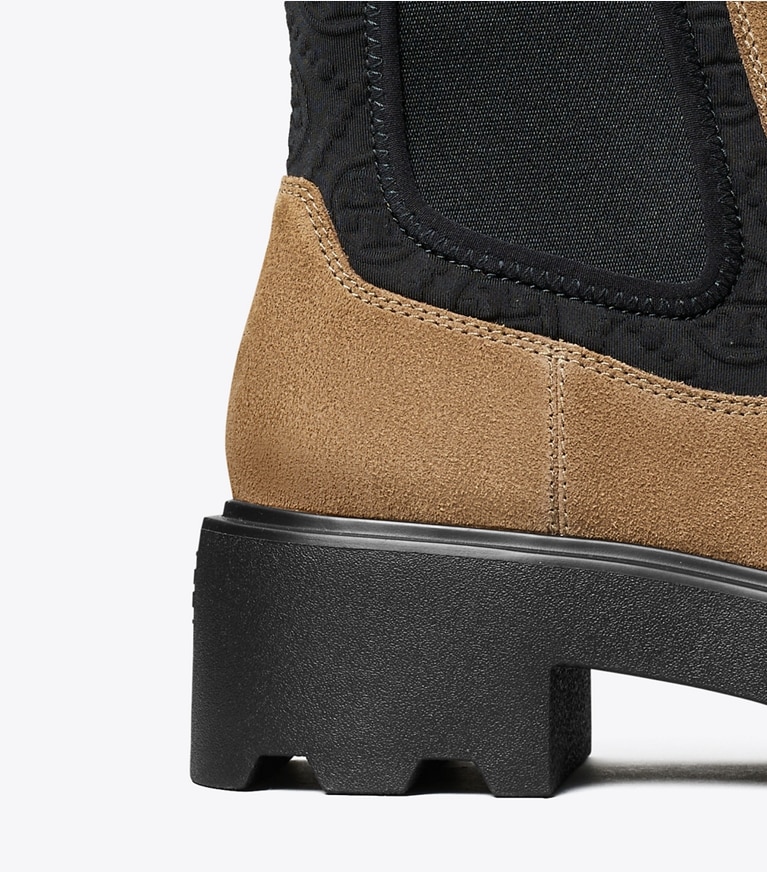 Tory Burch designer ankle boots T Monogram Chelsea Lug Boot in RIVER ROCK detail