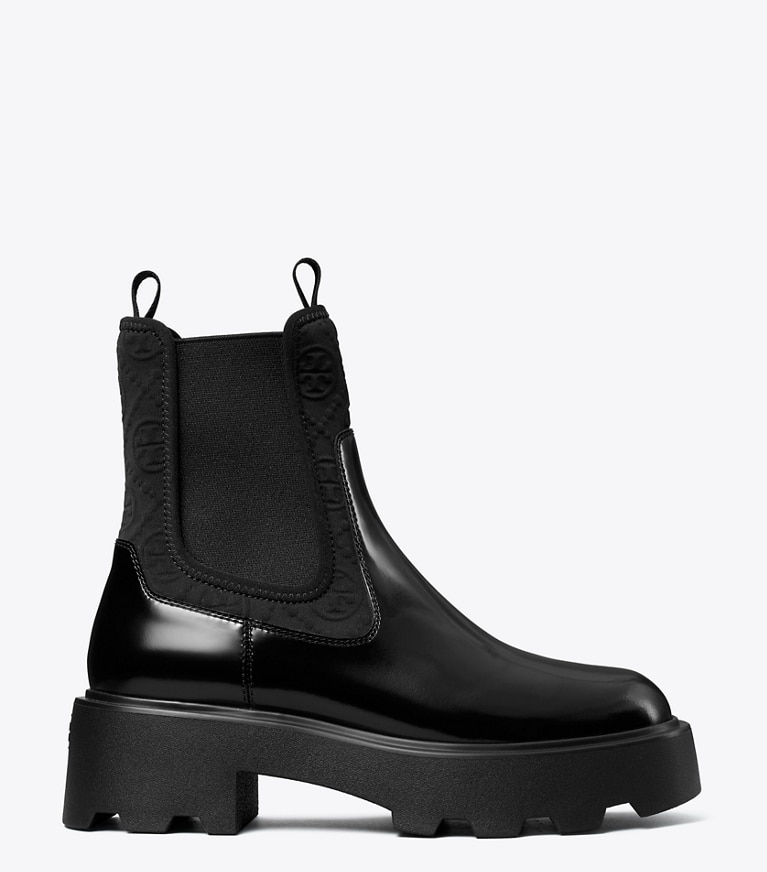 Tory Burch designer ブーティ Tモノグラム チェルシー ラグブーツ in PERFECT BLACK angle