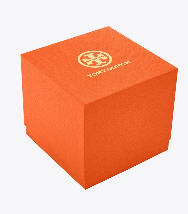 Tory Burch designer strap watches T Monogram Chronograph Watch in HAZEL JACQUARD/LUGGAGE watches box