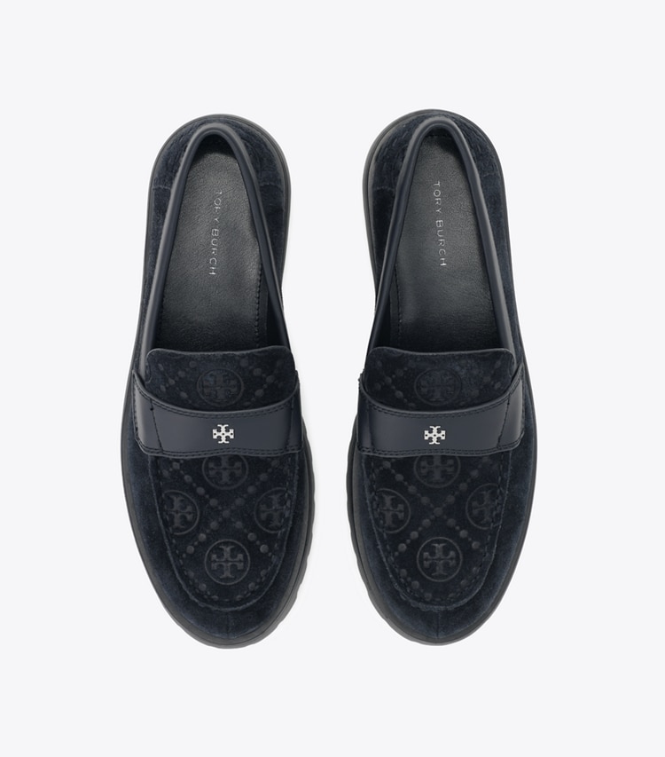 Tory Burch designer フラット Tモノグラム クラシック ラグローファー in Navy / Navy / Navy オーバーヘッド