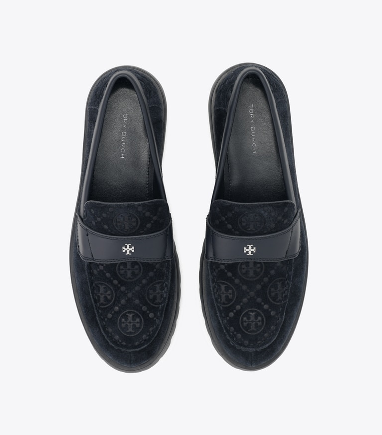 Tory Burch designer フラット Tモノグラム クラシック ラグローファー in Navy / Navy / Navy オーバーヘッド