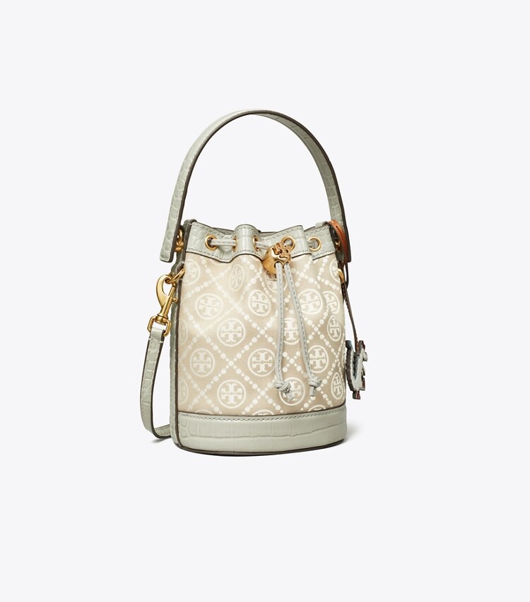 Tory Burch designer crossbody bags T Monogram Cloud Mini Bucket Bag in Misty Cloud angle