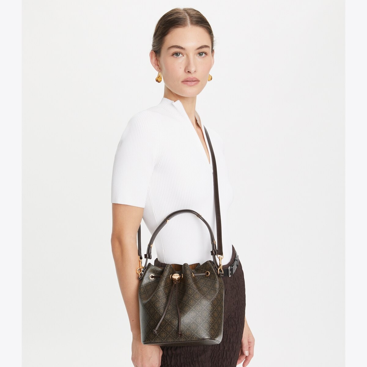 T Monogram Coated Canvas Bucket Bag: Women's Designer