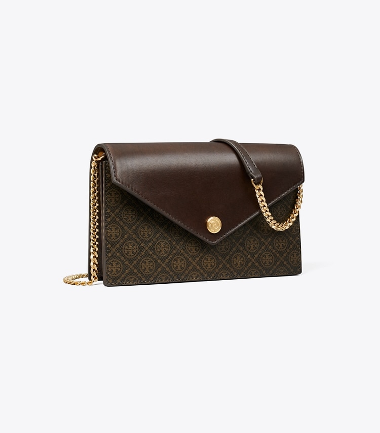 Tory Burch designer mini bags T Monogram Coated Canvas Envelope Crossbody in French Press angle